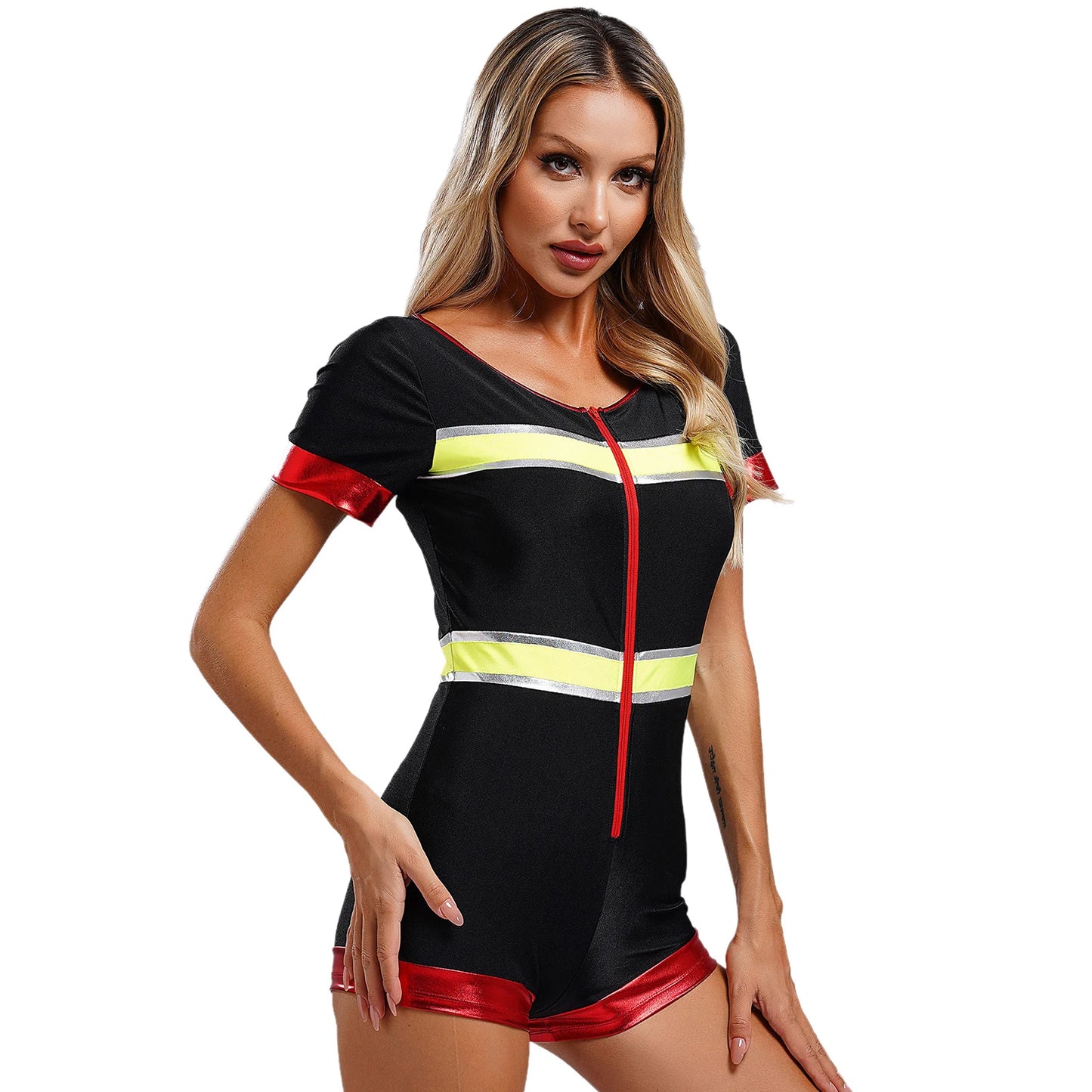 Damen Feuerwehr mann Kostüm Feuer Kapitän einteiligen Overall Bodysuit Stram pler für Halloween Cosplay Party Rollenspiel Kostüm verkleiden