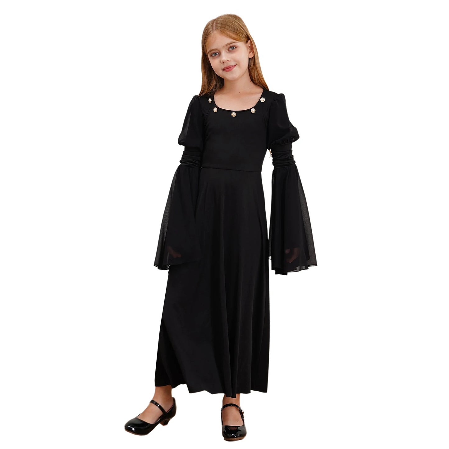 Kinder Mädchen mittelalter liche Renaissance Fee Kostüm Glocken ärmel Perlen viktoria nischen Kleid Retro-Kleid für Halloween Cosplay-Party