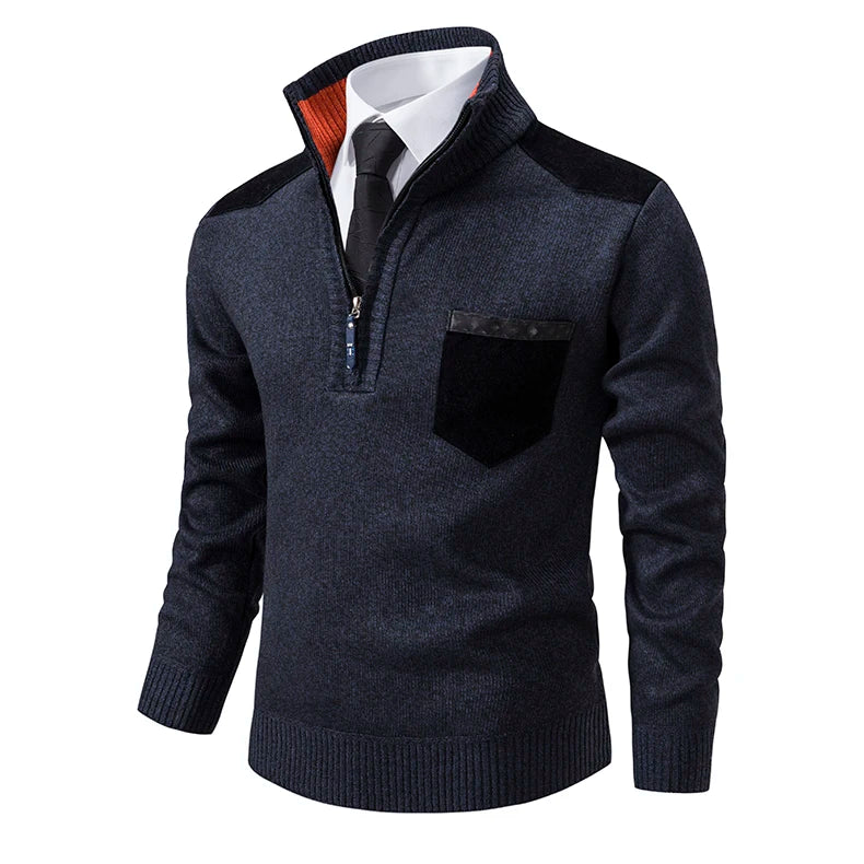 Herbst Winter Herren Strick pullover halber Reiß verschluss Pullover Herren Mode Slim Fit Stehkragen warme lässige Strick pullover