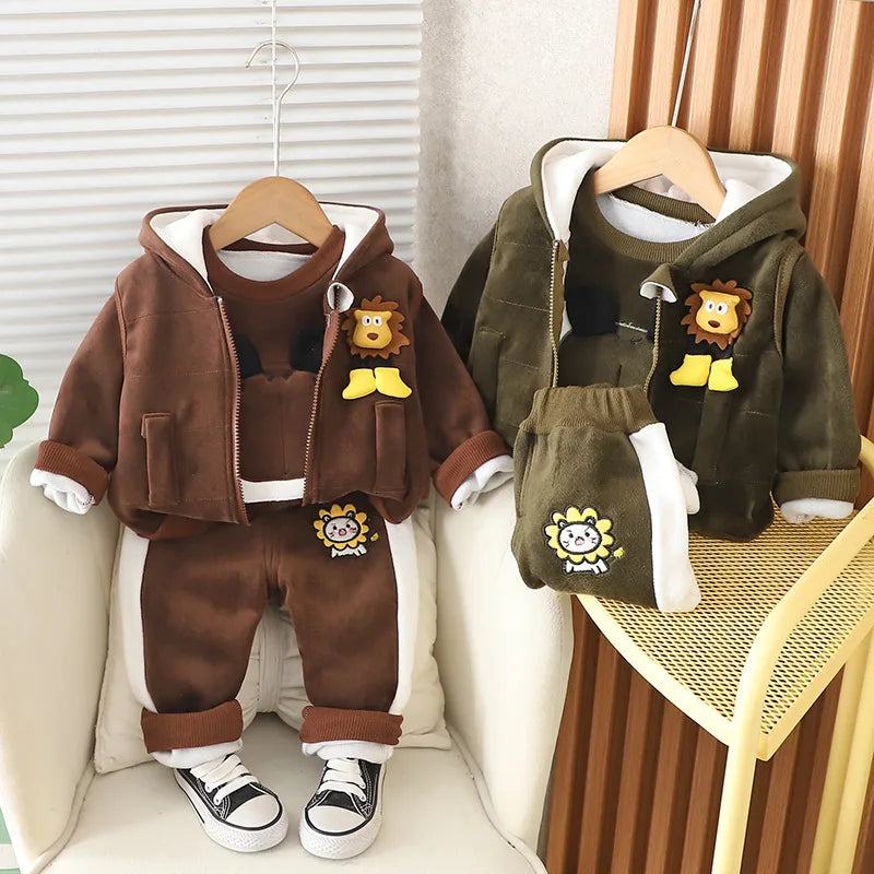 Neue Herbst Winter Baby Kleidung Sets Nette Cartoon Warm Halten Top + Weste + Hosen Mädchen Prinzessin Anzug Geburtstag Geschenke kinder Kleiden