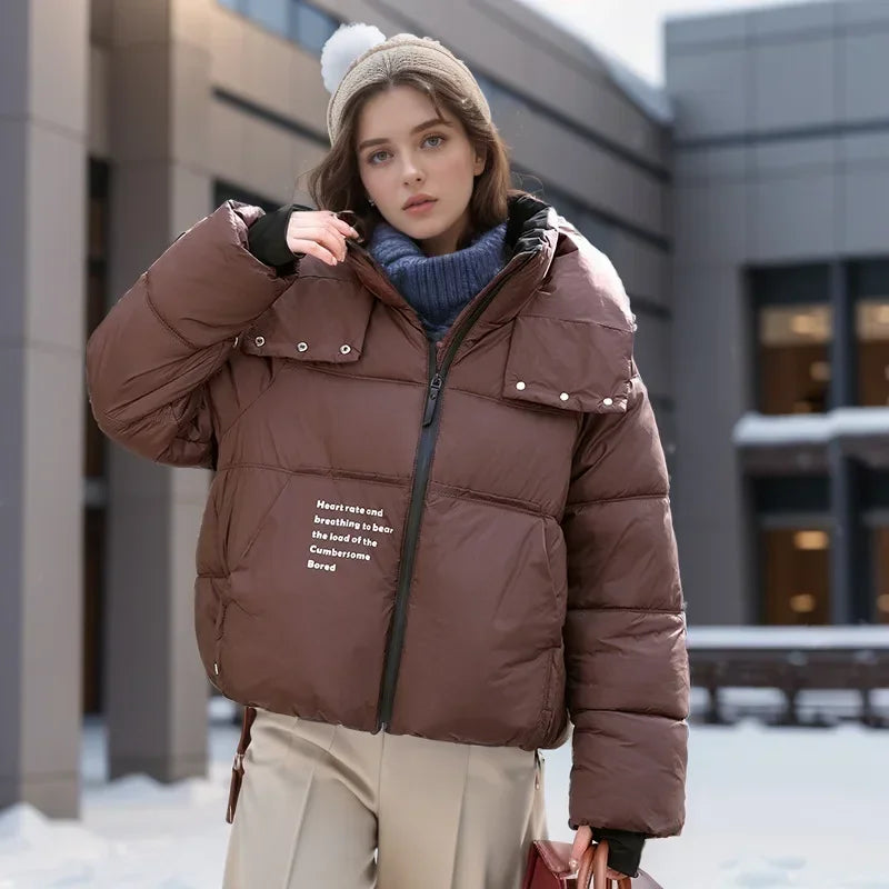 2024 neue Winter Modische Abgeschnitten Unten Baumwolle gefütterte Jacke Für Frauen Stil Puffer Mantel Verdickt Warme Lose-fit mit Kapuze Parkas