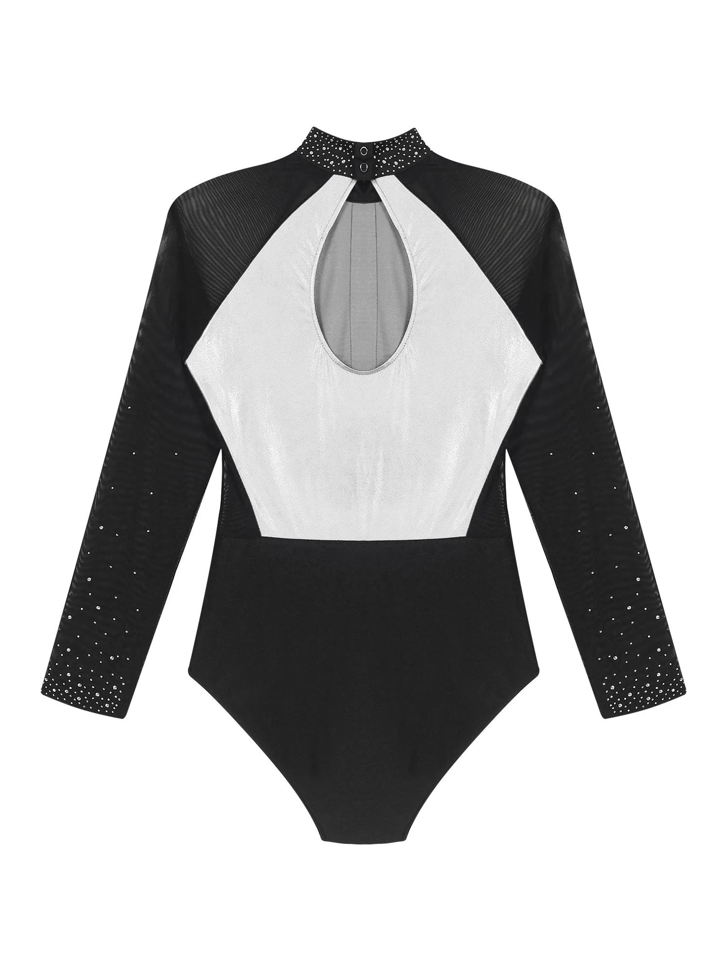 Funkelnde Strass steine für Damen Farb block Gymnastik Trikots Langarm Ballett Tanz Bodysuit Overall sportliche Tanz kleidung