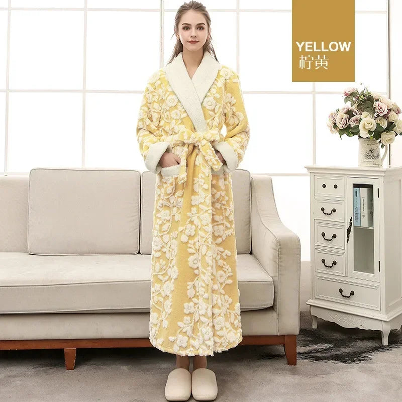 Luxus Dicke Paar Nachtwäsche Herbst Winter Flanell Robe Kimono Bademantel Kleid Hause Kleidung Lose Beiläufige Korallen Fleece Lounge Tragen