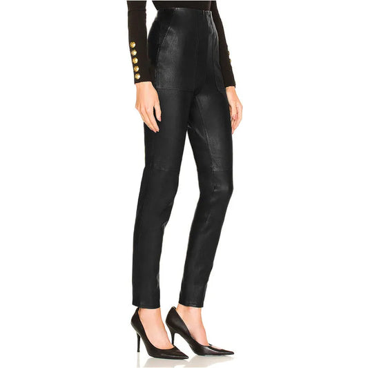 Matte High Waist Casual Leather Pants,