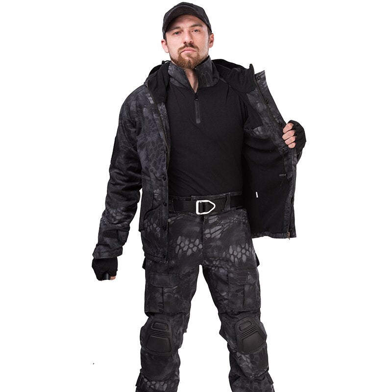 HAN WILD Outdoor Hiking Jacket Suit Windproof Hooded Windbreaker Tactical Pants Uniform Casual Jacket Camouflage Military suit