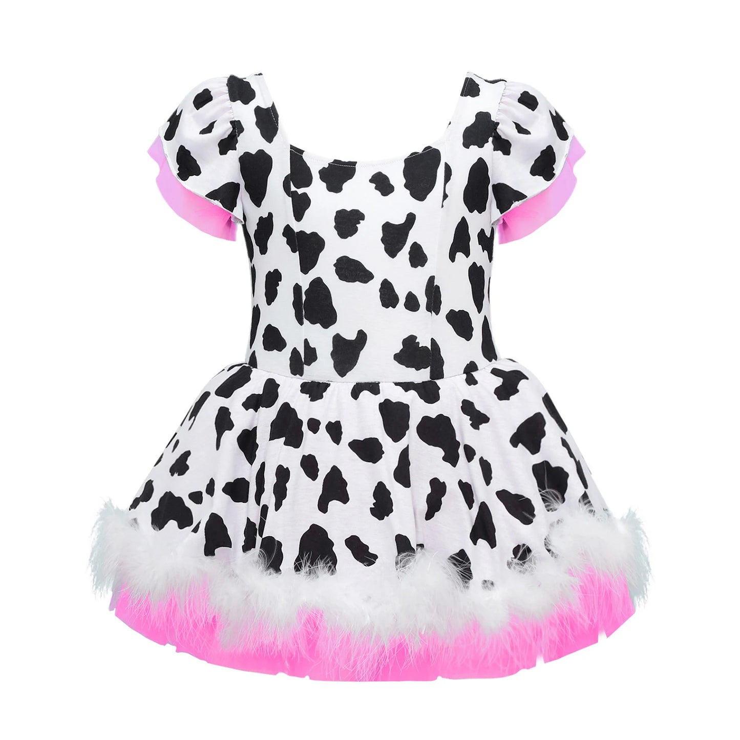 Kinder Cowgirl Kostüm Mädchen Kuh druckt Kurzarm Plüsch Tutu Kleid Trikot für Halloween Western Rodeo Dress Up Party Karneval