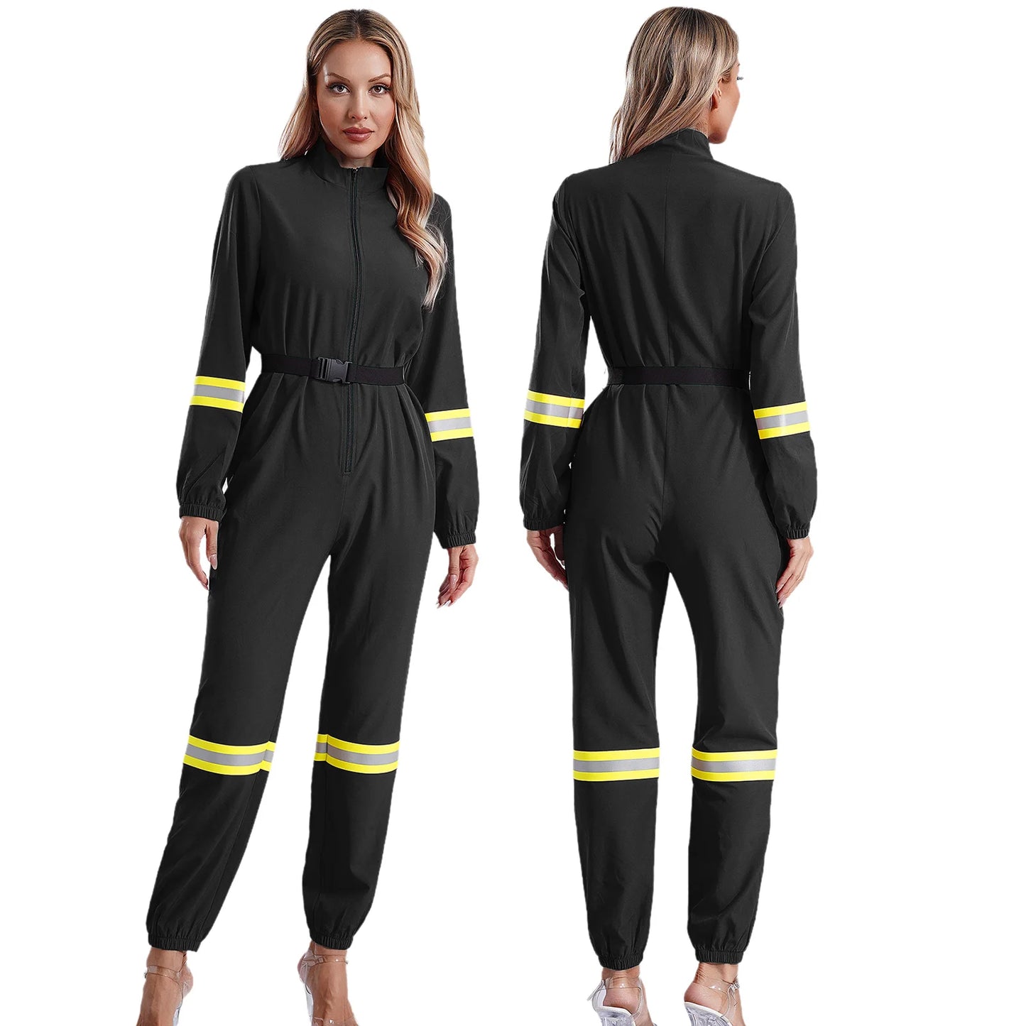 Damen Feuerwehr mann Kostüm Feuerwehr mann Langarm Front Reiß verschluss Overall Stram pler Overalls für Halloween Party Rollenspiel verkleiden