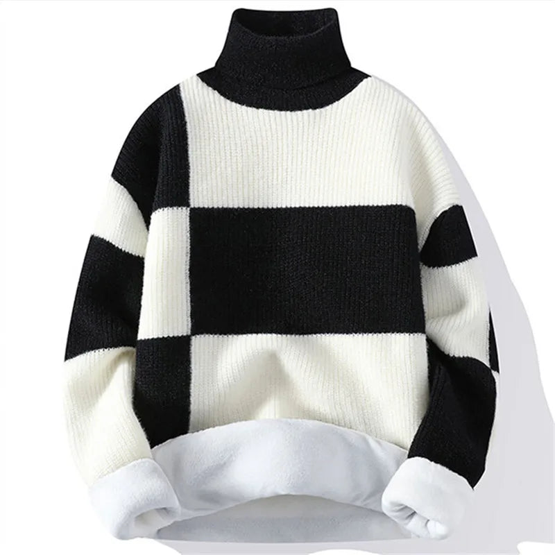 Neue Winter Fleece Roll kragen pullover Männer warm gestrickte Pullover Mode Patchwork Strick pullover Herren lässig Pullover Strickwaren