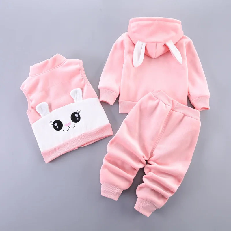 2024 neue Baby Mädchen Kleidung Herbst Winter Mädchen Kleidung setzt niedlichen Cartoon Mantel Weste Hosen Prinzessin Anzug Kinder kleidung