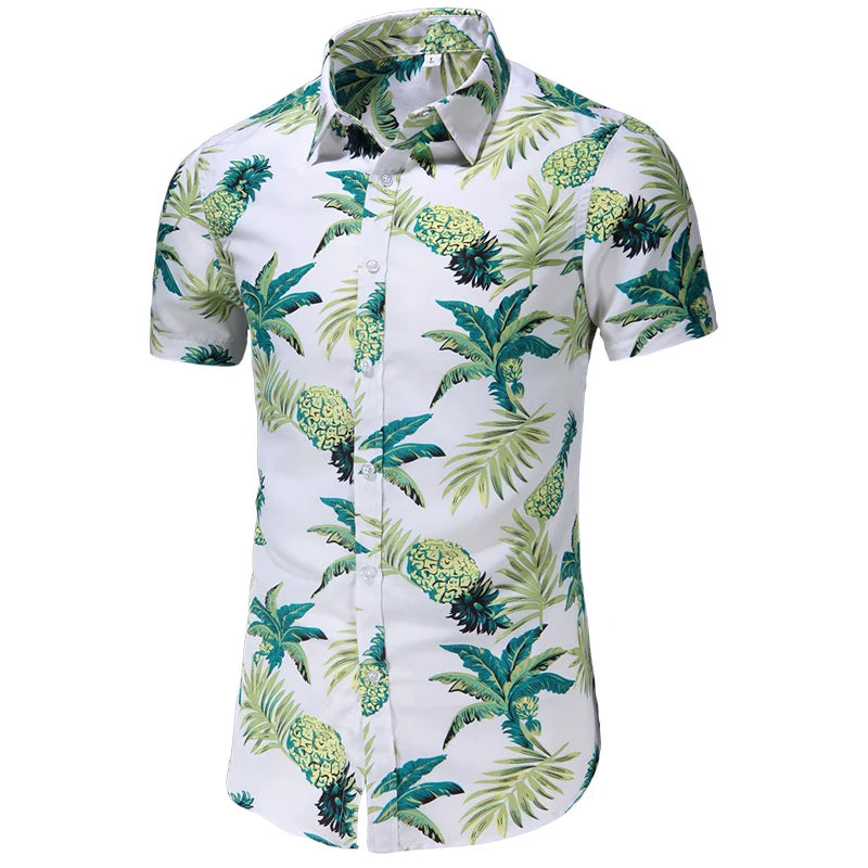 New Summer Mens Shirts Fashion Print Beach Casual Shirt Men Short Sleeve Slim Turn Down Collar Blouse Man Fashion Tops Plus Size