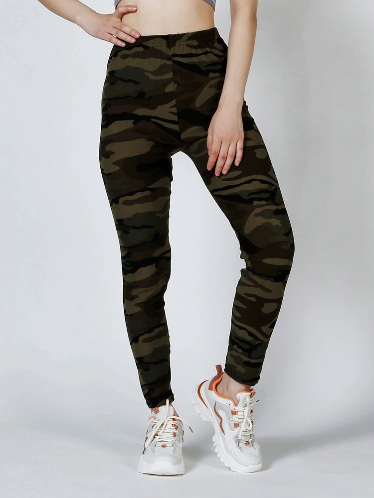 CUHAKCI Camouflage Printed Women Leggings Fitness Leggins Gym High Elastic Skinny Army Green Jegging Sport Pencil Pants New