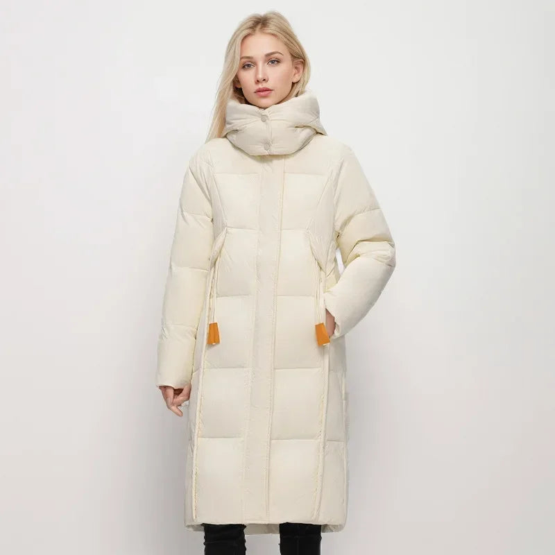 2024 neue Winter Daunen Baumwoll jacke Frauen langen Mantel Kapuze große Taschen Mode warme dicke Reiß verschluss Mantel weibliche Schnee mantel Parkas