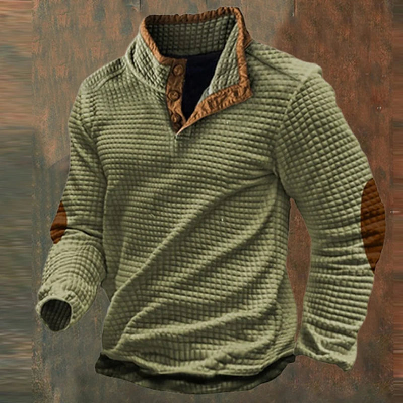 Neue Herbst Winter Stand Kragen Knopf lang ärmel ige lässige Kapuze Männer warme Pullover Top Herren Waffel Patchwork Hoodies Sweatshirt