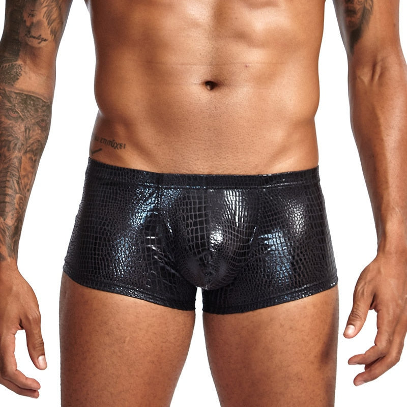 Pinky senson Men Sexy Underwear Snake Skin Imitation Leather Boxers Mens Boxer Shorts U Convex Low Waist Male Panties Underpants