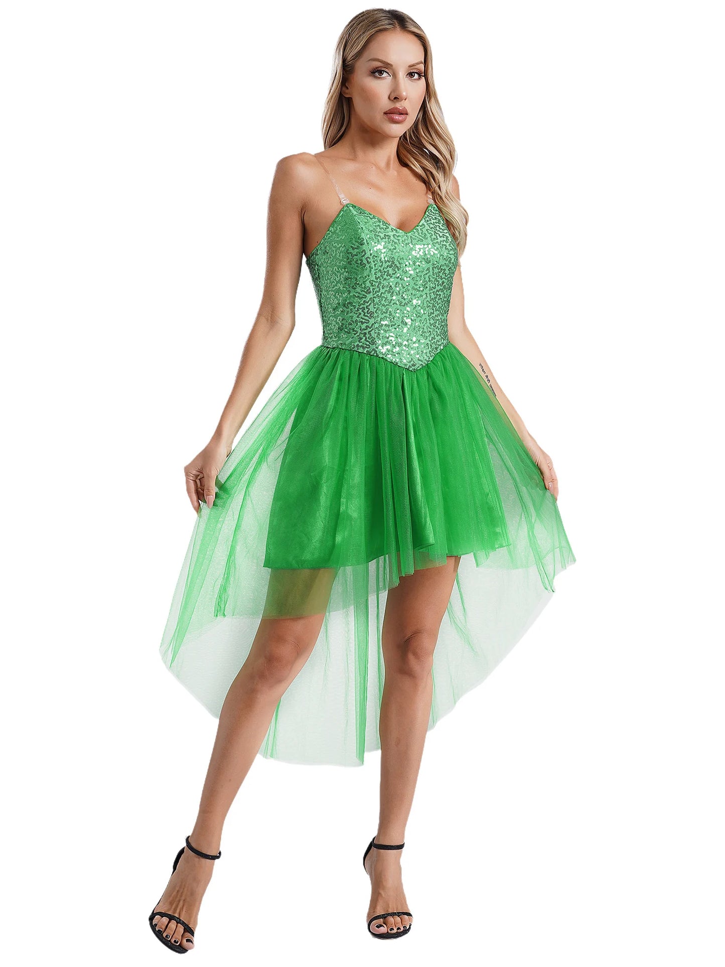 Womens Green Fairy Kostüm Märchen Prinzessin Elf High Low Kleider für Halloween Cosplay Party Bilderbuch Rollenspiel verkleiden