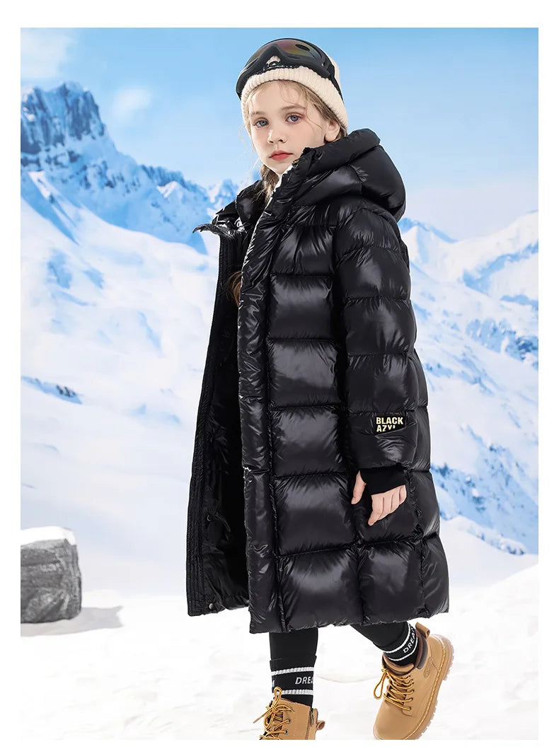 Teenager Mädchen Daunen mantel Winter halten warme Jacke für Mädchen lange Stil Kapuze Weihnachten Parkas Kinder kleidung 5-14 Jahre