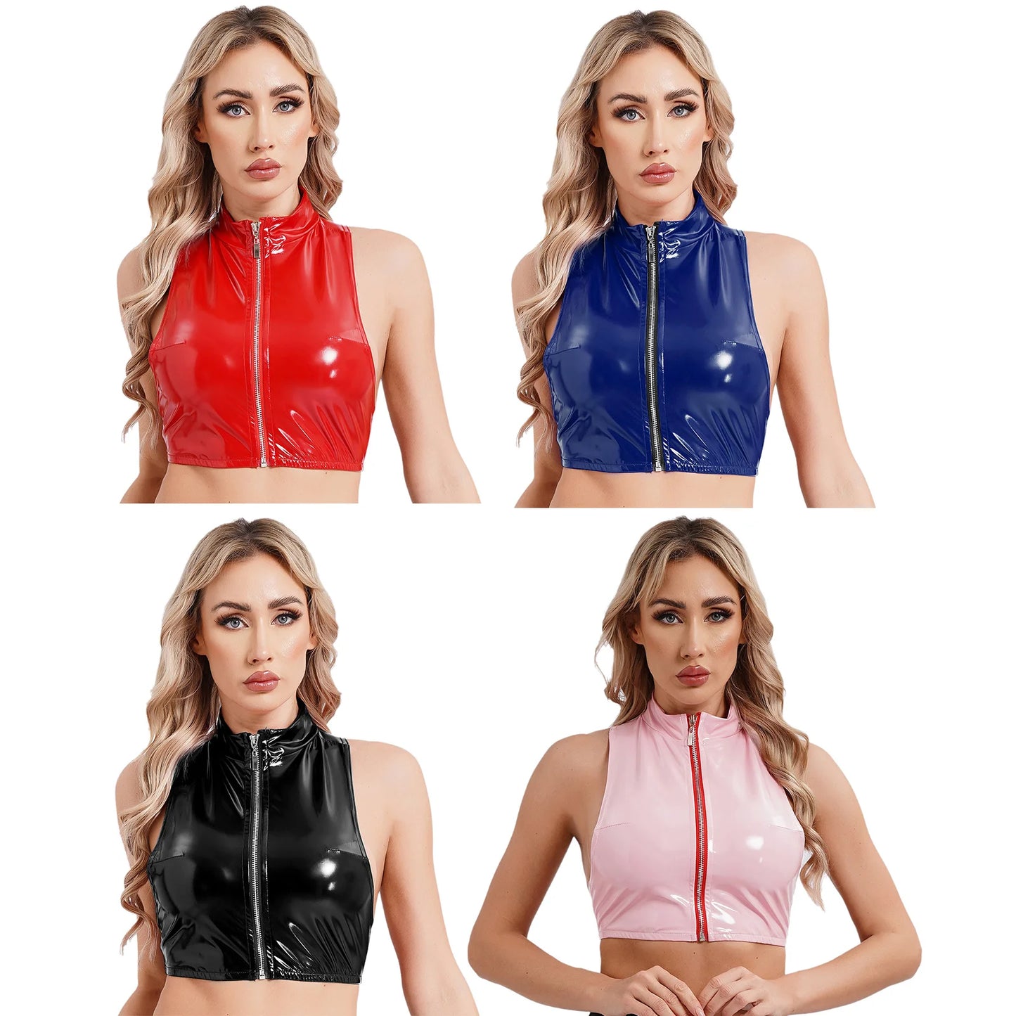 Frauen sexy Racer Back Crop Top Wetlook Patent Leder Reiß verschluss Leibchen Bustier Korsett für Party Night Club Rave Dance