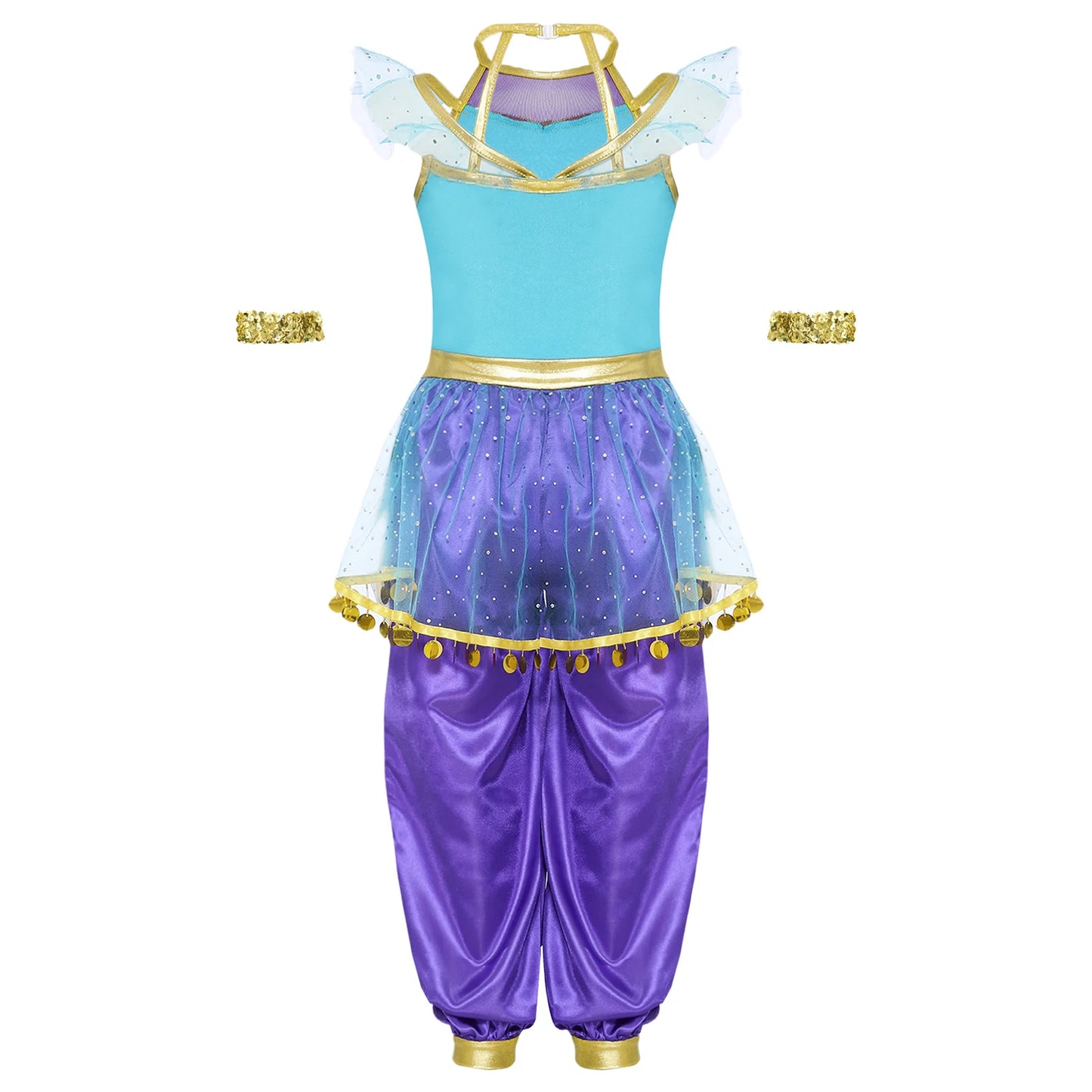 KIds Girls Arabian Princess Costume Indian Bollywood Belly Dance Jumpsuit Halloween Party Fairy Tale Pretend Play Fancy Dress