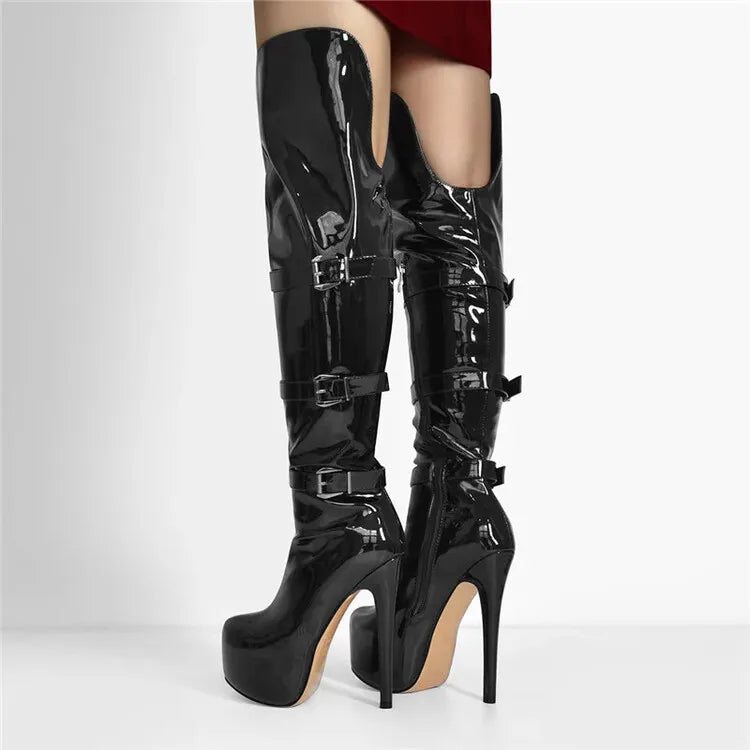 2024 europäische und amerikanische neue runde Kopf Wasser plattform Gürtels chnalle Stiletto Mode Stiefel Damen sexy Mode Schuhe