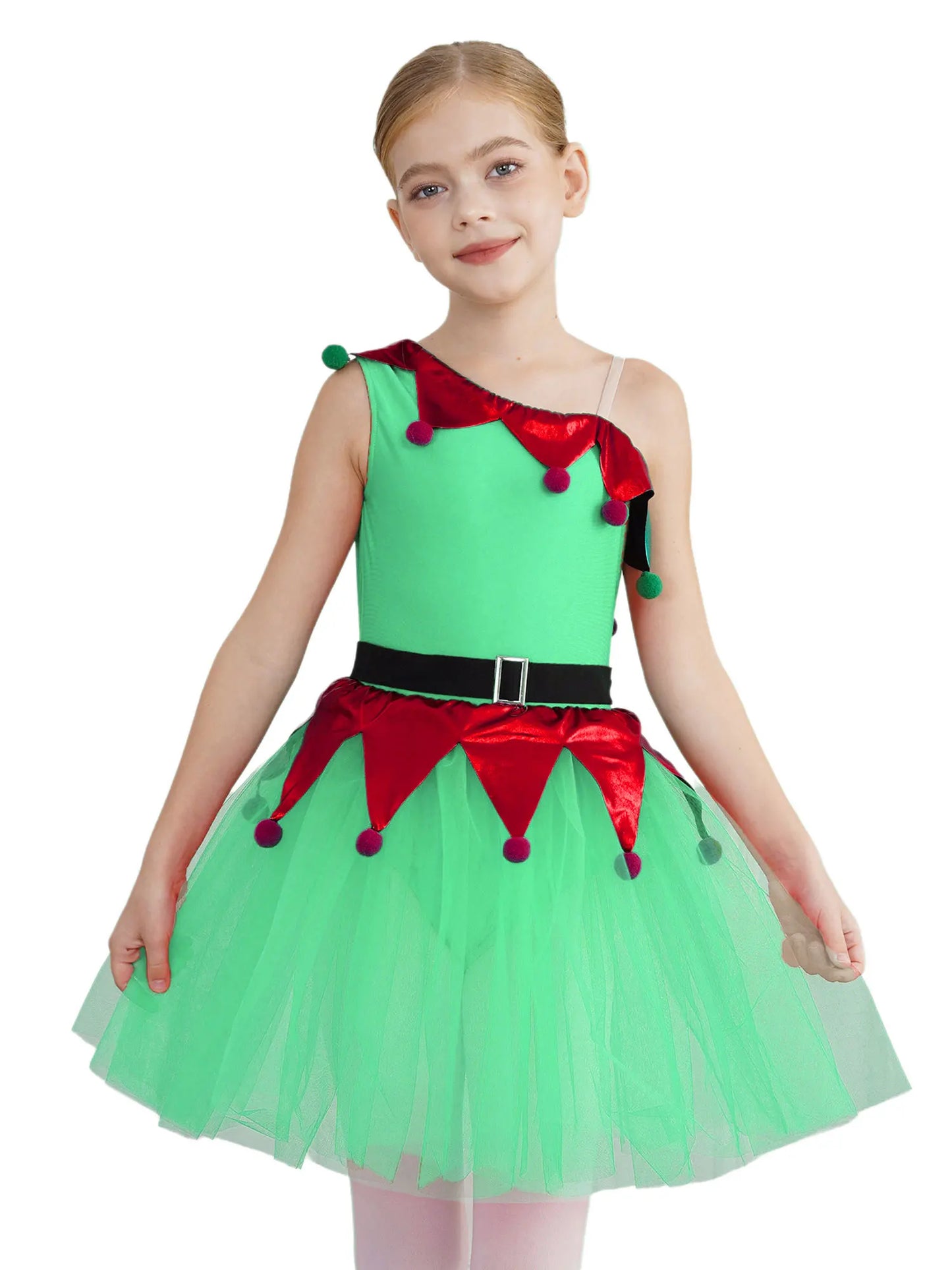 Kinder Mädchen eine Schulter Weihnachten Tanz Tutu Kleid Trikot Weihnachten Urlaub Party Santas Helfer Festivals Performance Kostüm