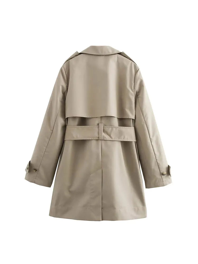 ONKOGENE 2024 Herbst Elegante Mode Frauen Graben Einfarbig Oberbekleidung Zweireiher Langarm Revers Belted Trenchcoats