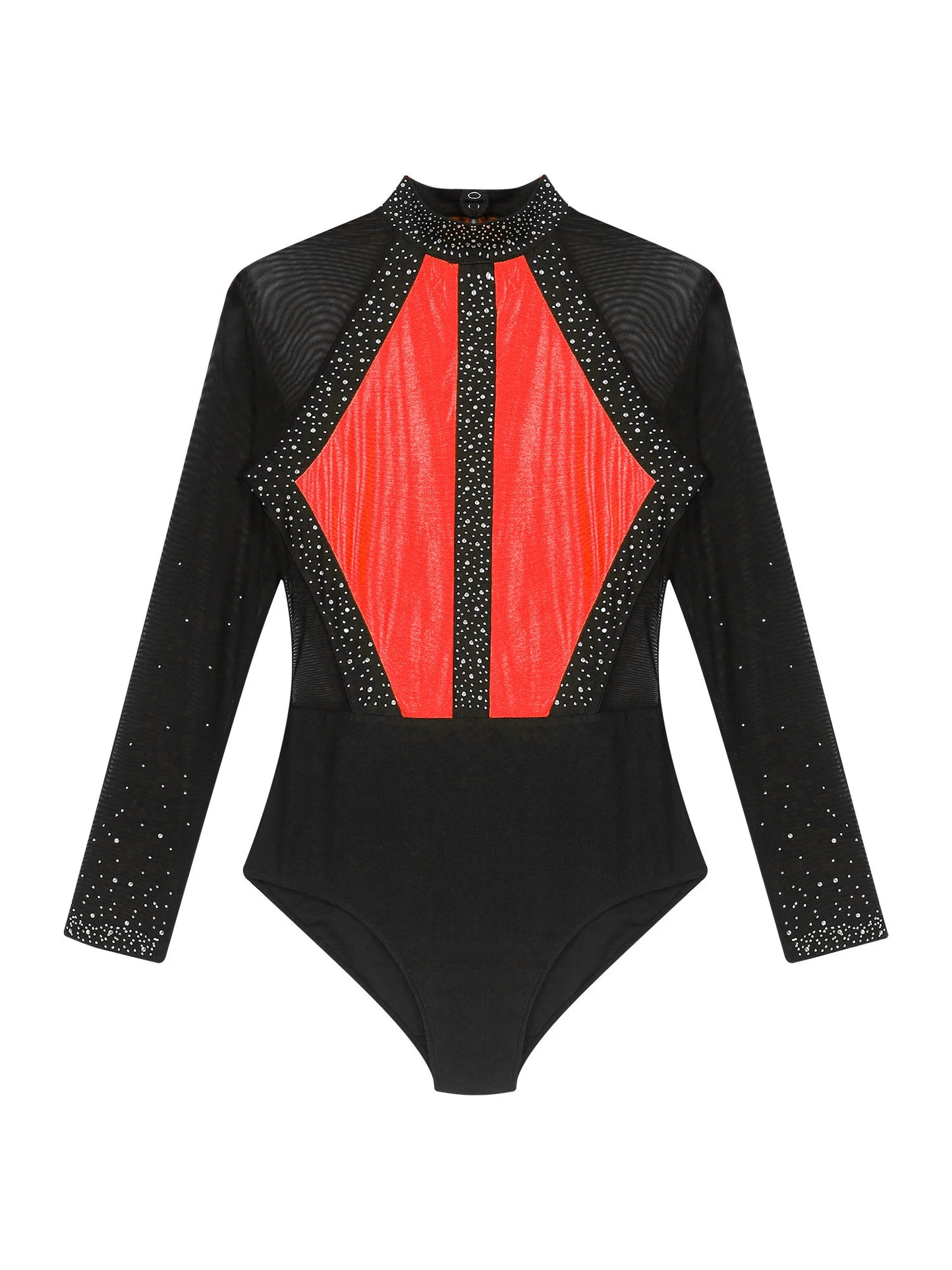 Funkelnde Strass steine für Damen Farb block Gymnastik Trikots Langarm Ballett Tanz Bodysuit Overall sportliche Tanz kleidung