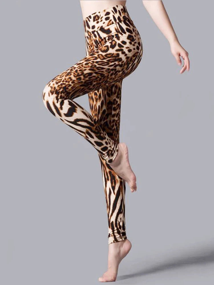 CUHAKCI High Waist Leggings Sportwear Workout Women Jeggings Elastic Pants Leopard Summer Printed Stripe Sexy Fitness Leggins