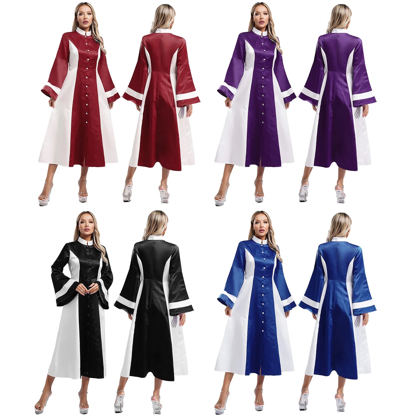 Mittelalterliches Klerus-Kleid für Damen, lange ausgestellte Ärmel, elegante Kirchenrobe, Pastor, Chor, christliches Kleid, Halloween-Cosplay-Kostüme