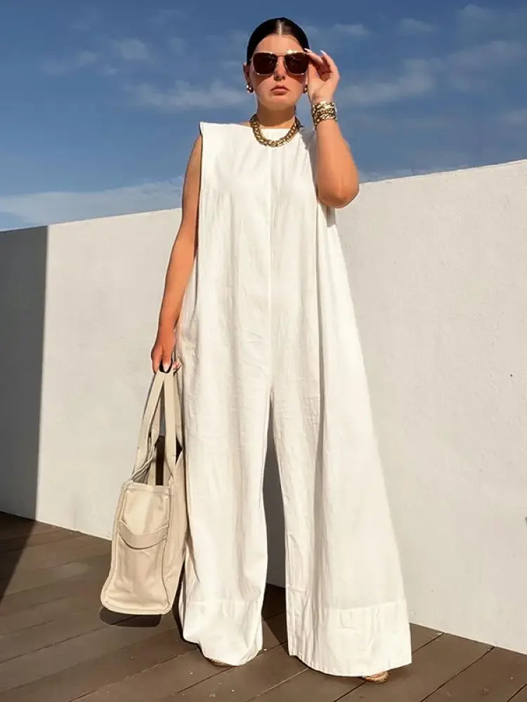 Oshoplive 2025, neue coole Overalls mit weitem Bein für Damen, Sommer, ärmellos, modisch, einfarbig, locker, urban, lässig, einteilige Outfits