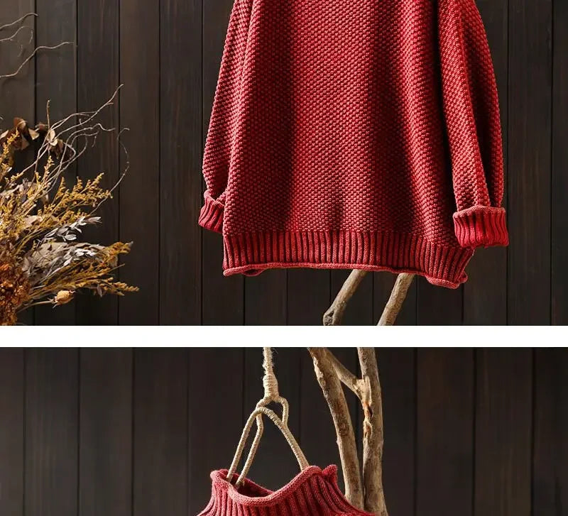 Artsy Vintage-Pullover mit halbem Rollkragen für Damen, lockere, lässige, fleischabschirmende Unterhemd-Dame