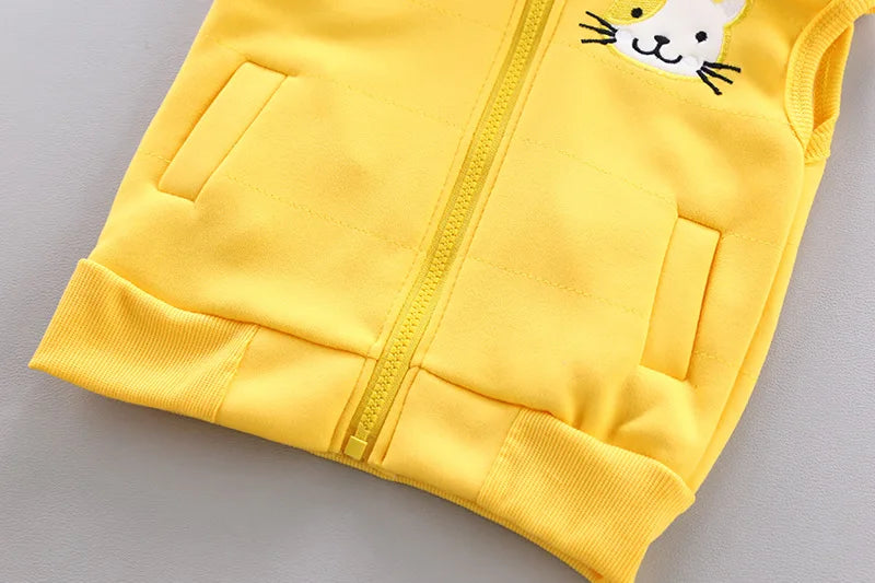 3 Stück süße Katze warm halten Mädchen Kleidung Herbst Jungen Kleidung Sets Kapuze Weste Mantel Hose Baby Anzüge 1-4 Jahre neue Kinder kleidung