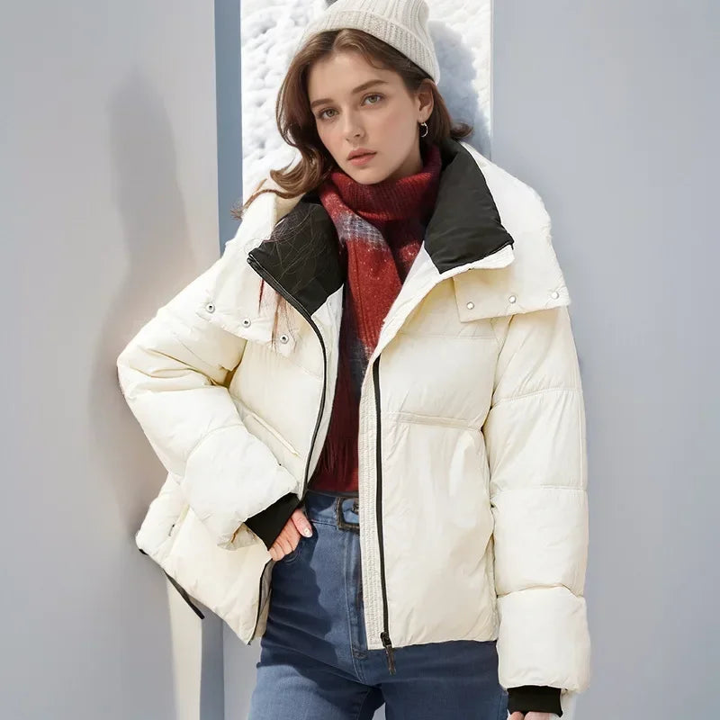 2024 neue Winter Modische Abgeschnitten Unten Baumwolle gefütterte Jacke Für Frauen Stil Puffer Mantel Verdickt Warme Lose-fit mit Kapuze Parkas