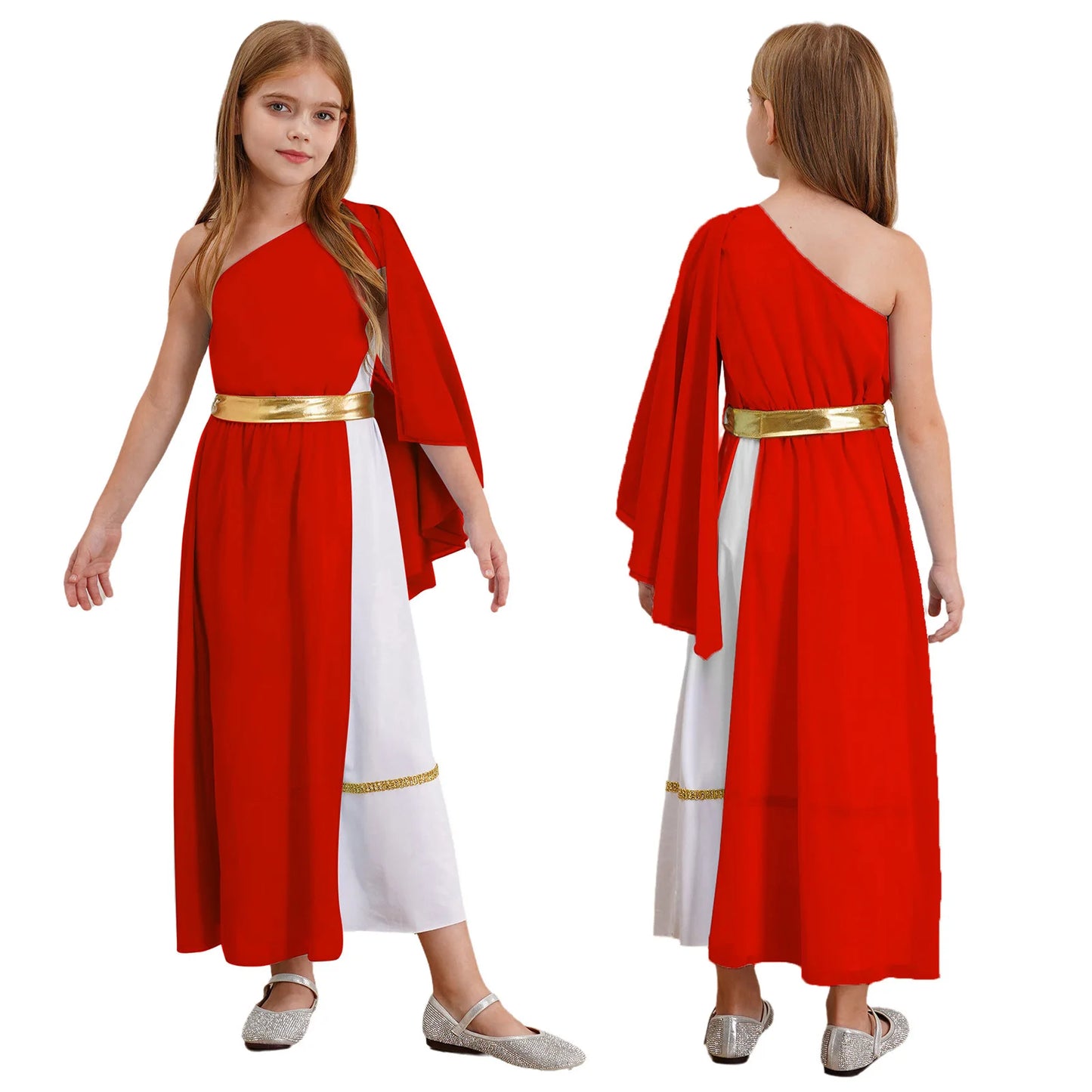 Kids Girls Greek Princess Costume Ancient Roman Empress Tulle Long Maxi Dresses Halloween Toga God Nobility Cosplay Dress Up