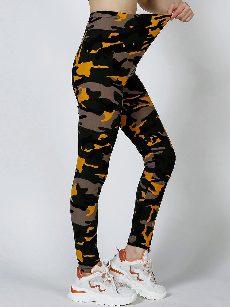 CUHAKCI Camouflage Printed Women Leggings Fitness Leggins Gym High Elastic Skinny Army Green Jegging Sport Pencil Pants New