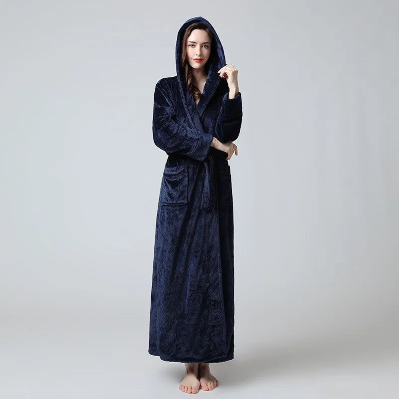 Kapuze Bademantel Nachthemd Frauen Weich korallen Fleece Roben Herbst Winter neue Nachtwäsche Liebhaber lange Kimono Kleid verdicken Nachtwäsche