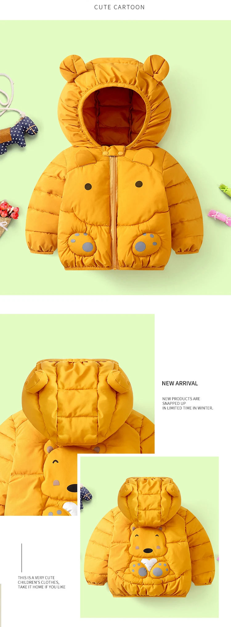 1 2 3 4 5 6 jahre Baby Jacke Cute Cartoon Bär Herbst Und Winter Mädchen Unten Jacke Mit Kapuze Zipper jungen Oberbekleidung Kinder Kleidung