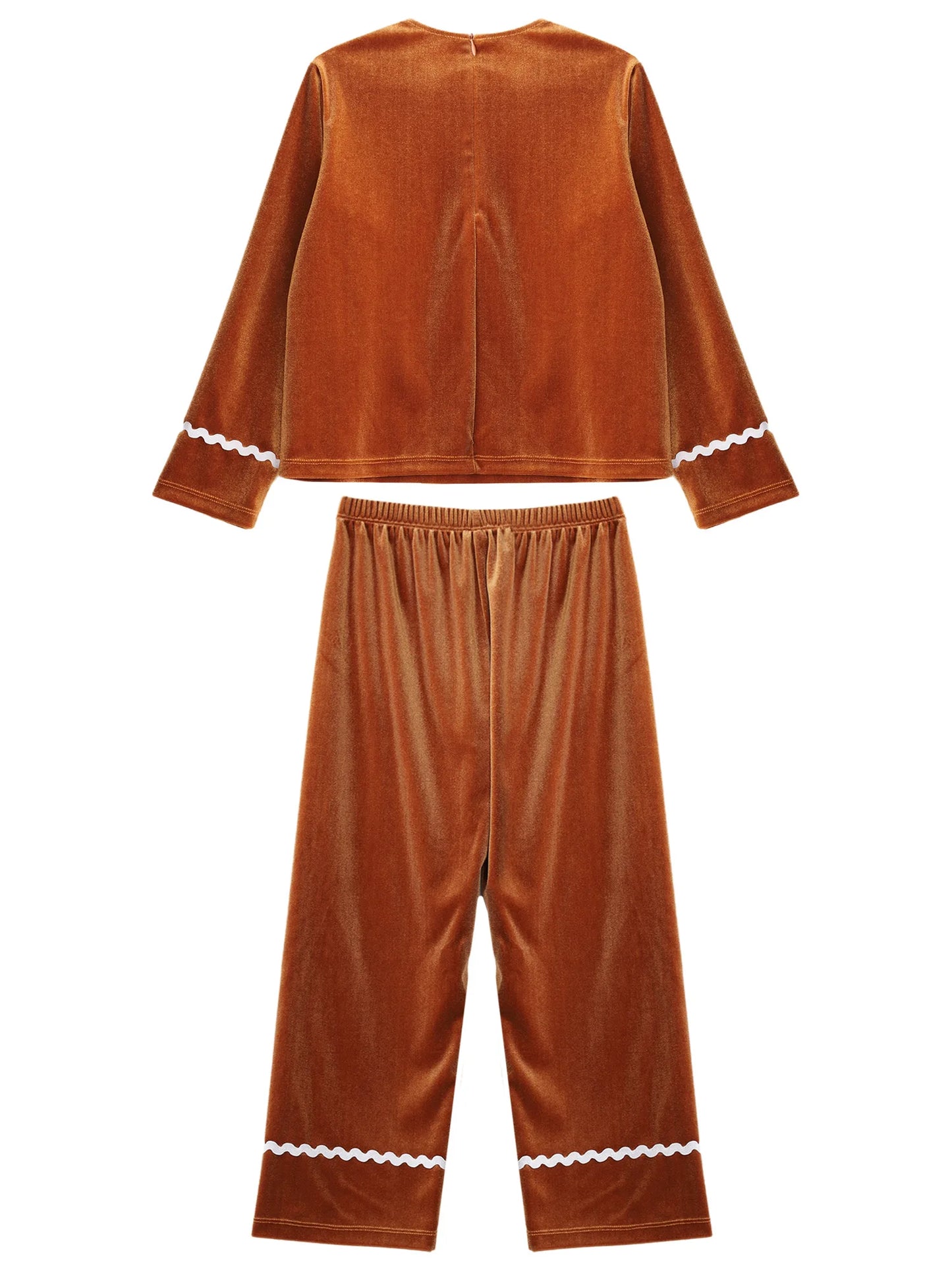 Girls Christmas Gingerbread Man Costume Velvet Long SleeveTop with Pants for Xmas Holiday Cookie Cosplay Dress Up Party