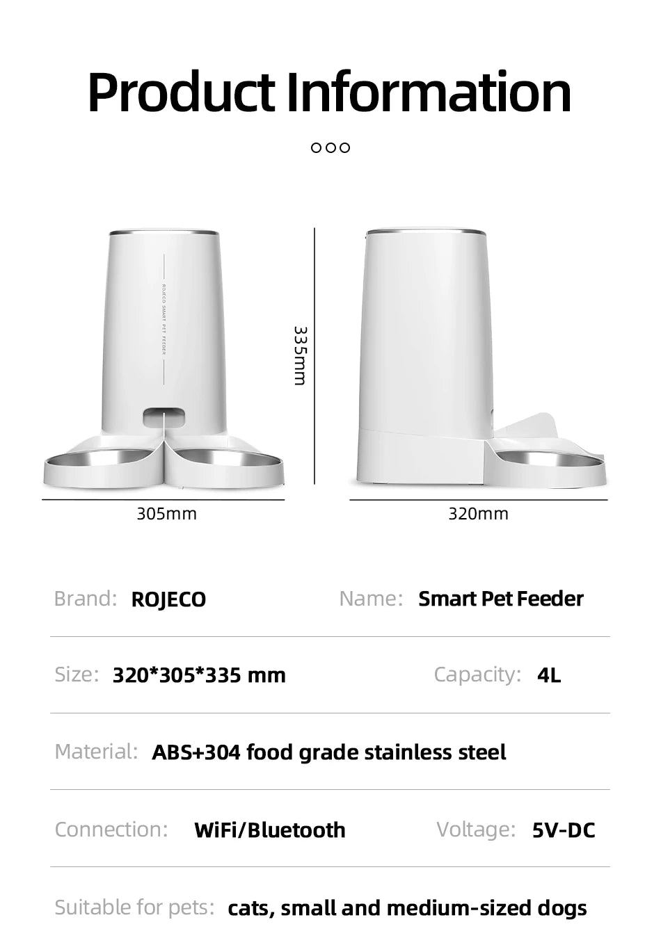 Rojeco automatische Hundefutter automat Smart Dog Food Spender Auto Food Container Fernbedienung WiFi-Taste für Haustier Katze Fütterung zubehör