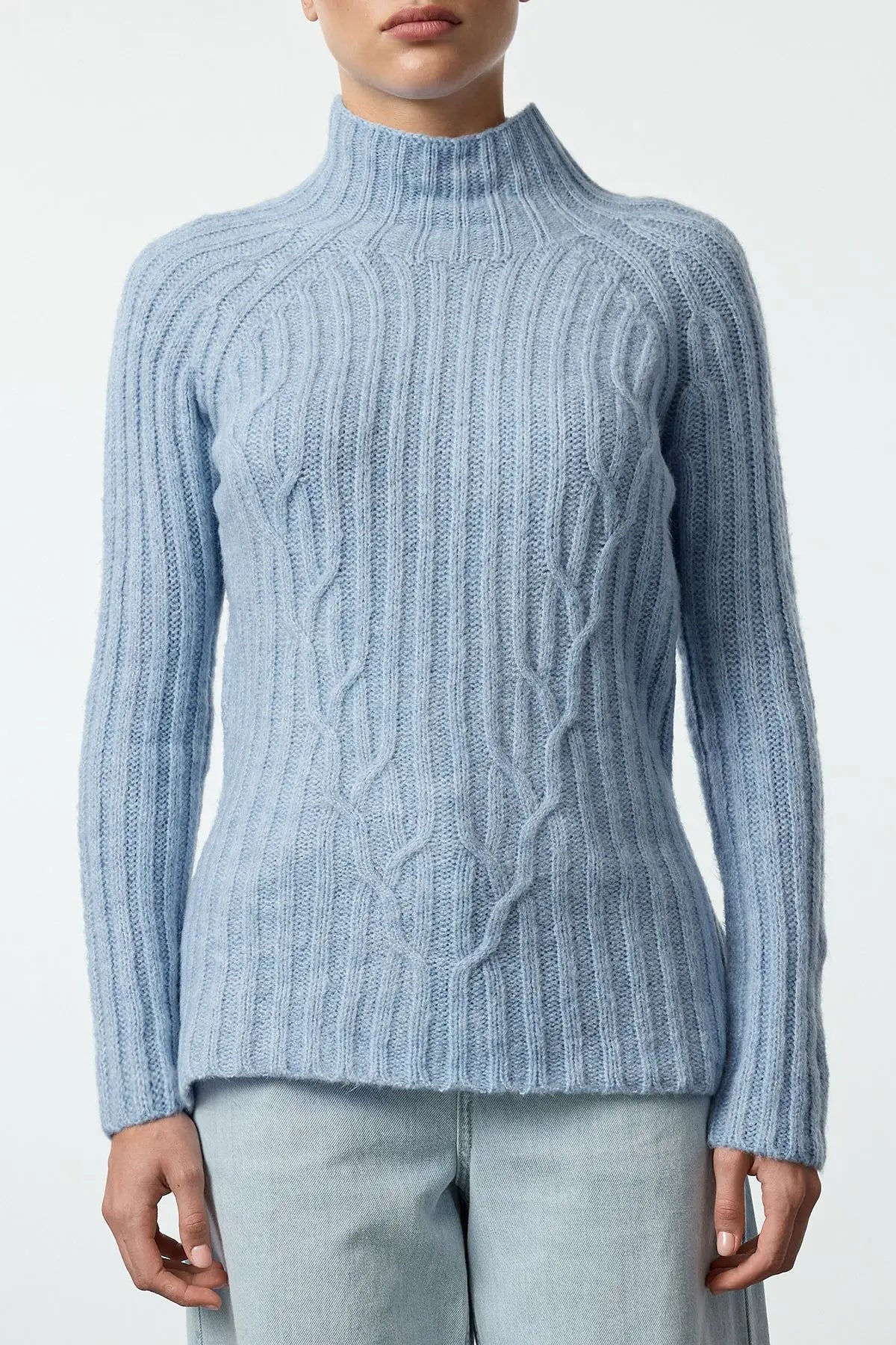 Trendyol TYZA Damen-Pullover, Stehkragen, Zopfmuster, lässige Strickwaren, reguläre Passform, Raglanärmel-Pullover und Pullover