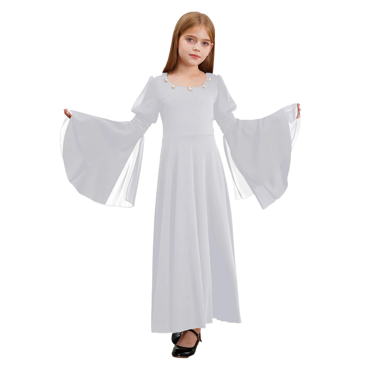 Kinder Mädchen mittelalter liche Renaissance Fee Kostüm Glocken ärmel Perlen viktoria nischen Kleid Retro-Kleid für Halloween Cosplay-Party