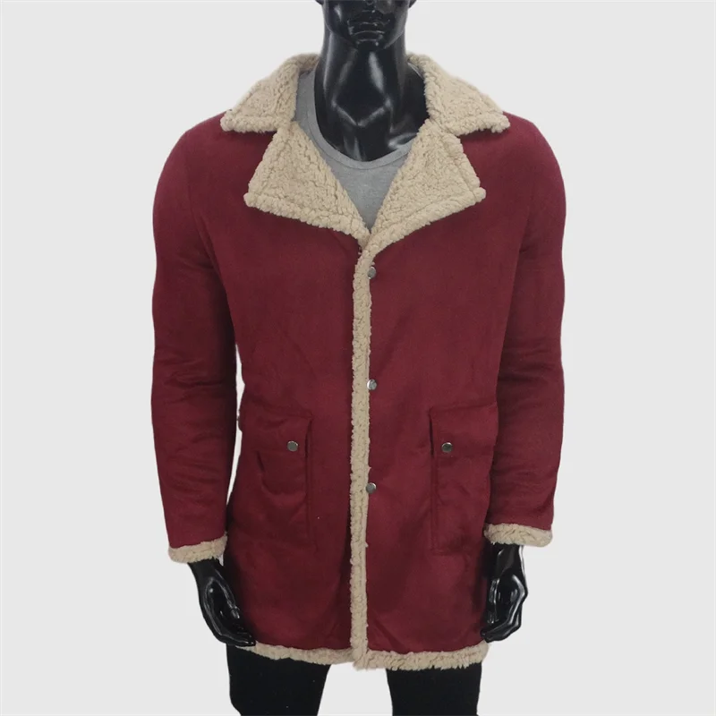 Winter Warme Fleecejacke Herren Urn-Down-Kragen Verdickter Mantel Wildleder Herrenbekleidung Kunstwolle Kalte Jacken Plus Größe S-5XL