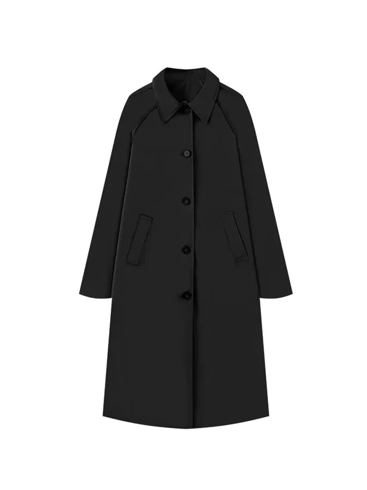 TRAF Damenmode Langer Trenchcoat Jacke Elegant Schick Revers Einfache Jacke Herbst Lose High Street Verdickte Jacke Tops