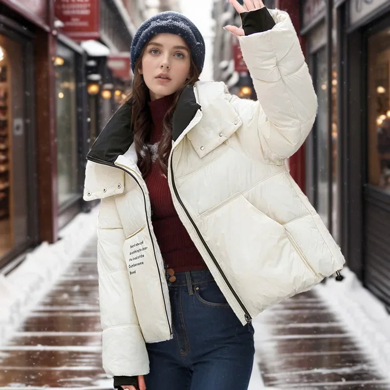 2024 neue Winter Modische Abgeschnitten Unten Baumwolle gefütterte Jacke Für Frauen Stil Puffer Mantel Verdickt Warme Lose-fit mit Kapuze Parkas