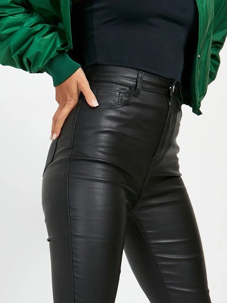 Kunstleder Frauen hohe Taille Flare Hosen Spleißen Stretch Pu Damen schlanke Glocken hose boden lange Straßen kostüm benutzer definierte