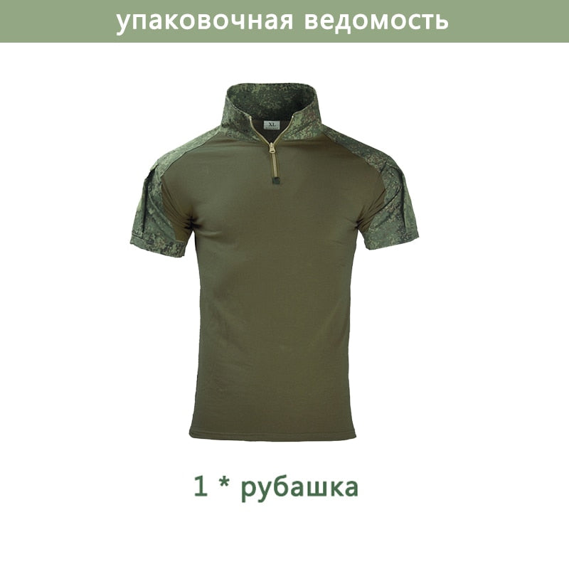 HAN WILD Tactical Shirt RU CAMO Military Clothes Uniform T-Shirt Hunting Shirts Military Combat Shirt Cargo Pants Knee Pads