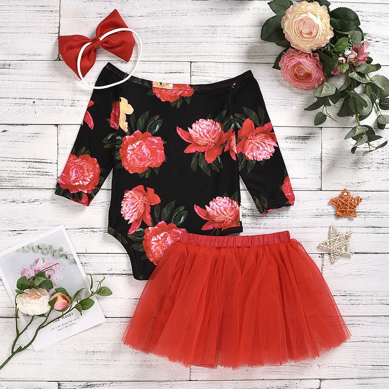 0 6 9 12 18 monate Baby Mädchen Kleidung Sets Frühling Langarm Baumwolle Blume Strampler Und Rock Kleine Prinzessin anzüge Kinder Kleidung