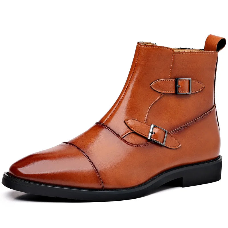 Men's Classic Trendy Leather Short Boots Men British Style Ankle Boot Mens High-top Buckle Zip Shoes