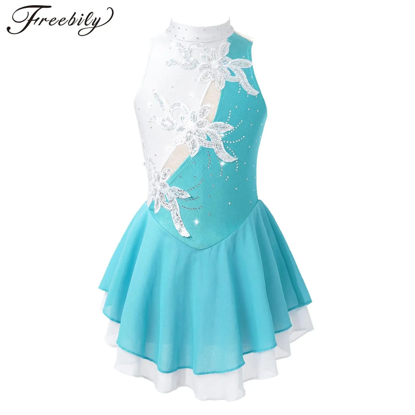 Shiny Sequins Floral Ballet Gymnastics Leotard for Girls Kids Figure Skating Dress Child Contemporary Lyrical Dance Costumes