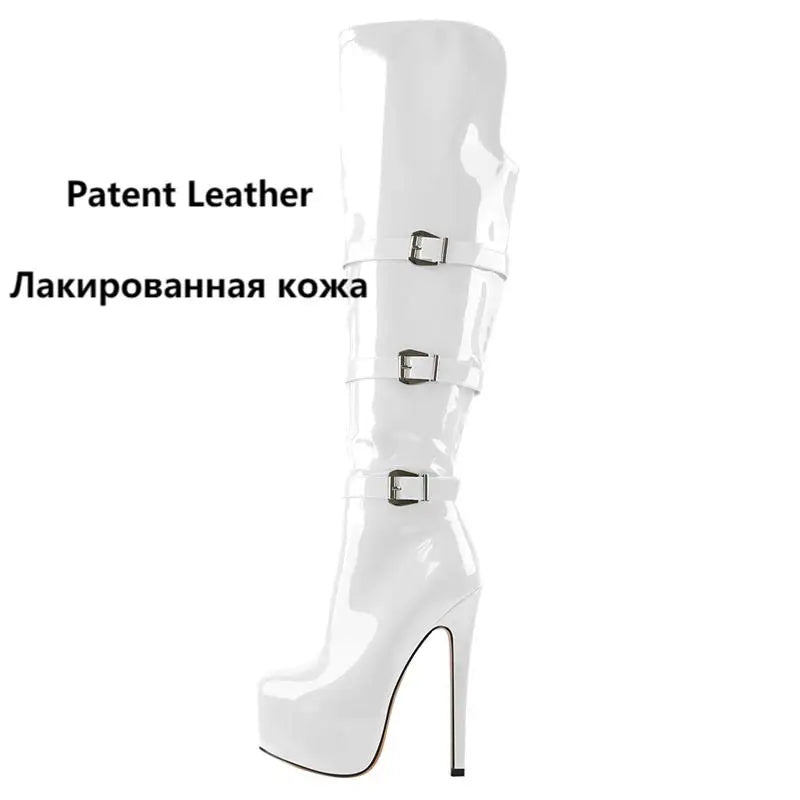 Only maker Frauen Plattform runde Zehen Stiletto Seite Reiß verschluss über dem Knie hohe Stiefel Lack leder rot Mode sexy Winters tiefel