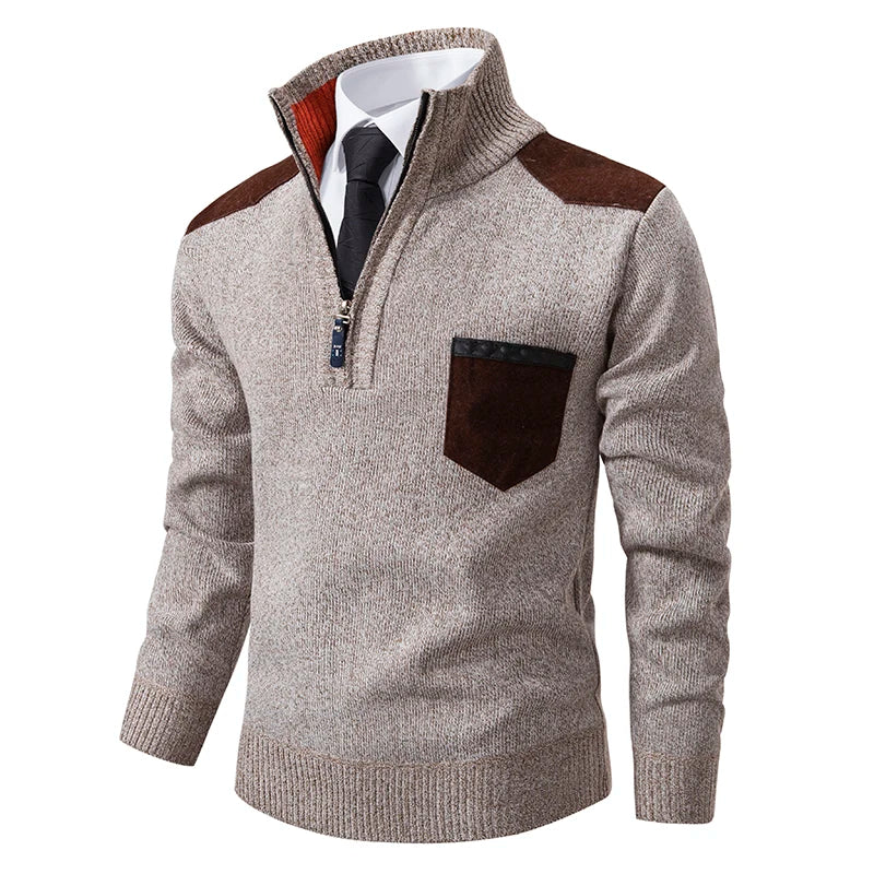 Herbst Winter Pullover Männer Pullover Mode Patchwork Halb Zipper Stehkragen Business Casual Herren Gestrickte Pullover Pullover